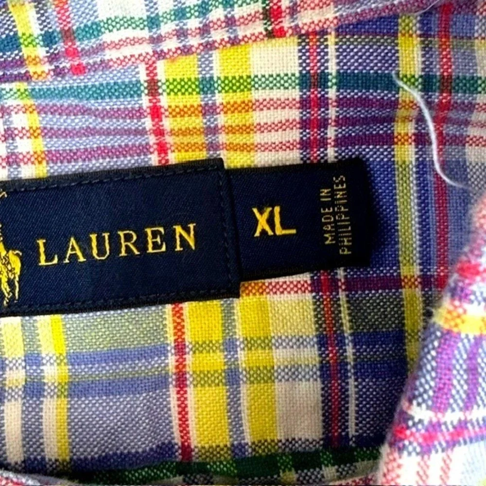 Ralph Lauren Mens XL Plaid Button Down Shirt Blue Yellow Cotton Long Sleeve
